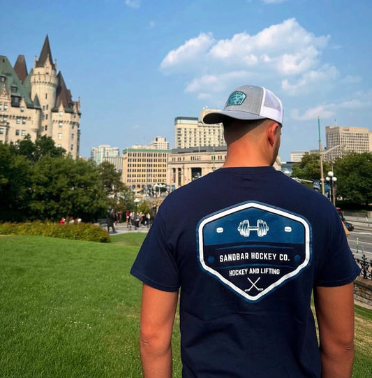 Sandbar Hockey athletic t-shirt lifestyle photo on model