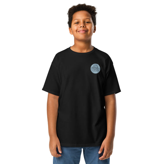 Youth Sandbar Hockey black t-shirt front view with small chest roller hockey logo