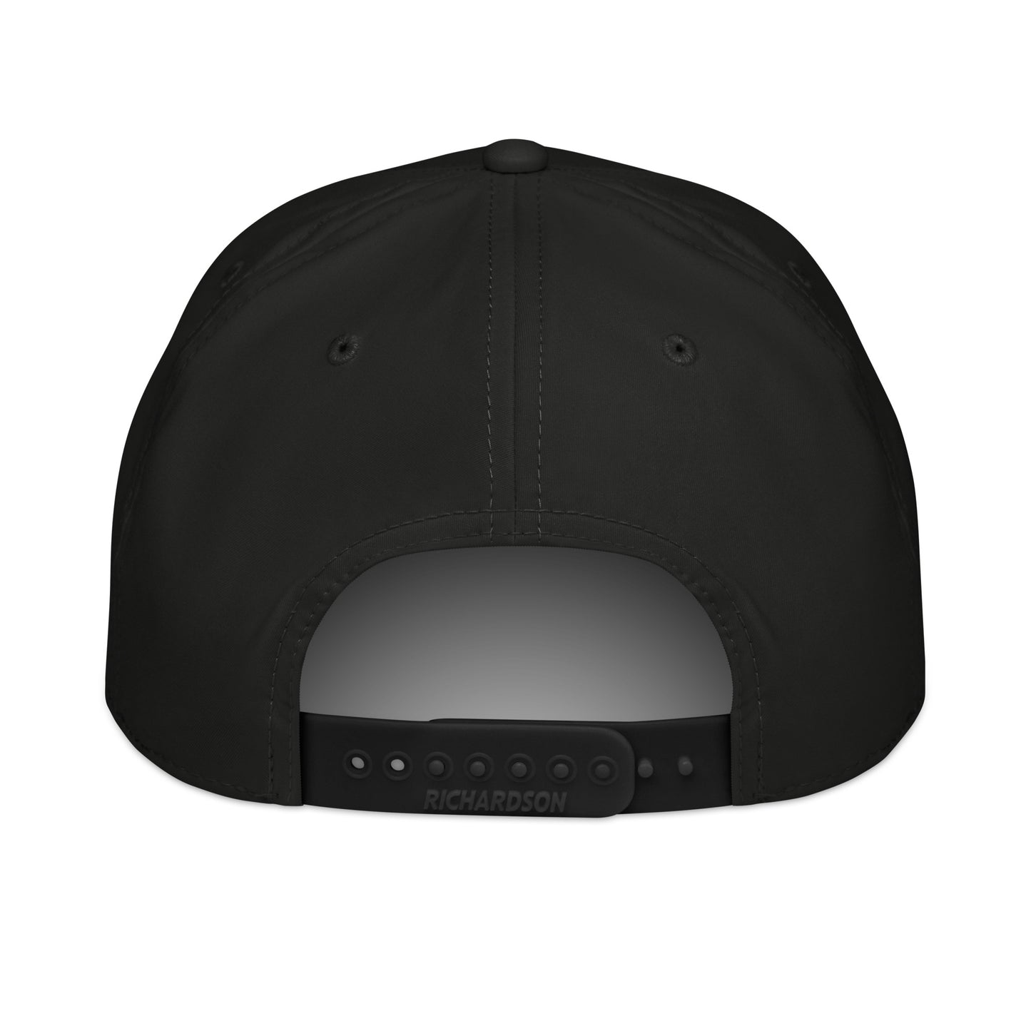 Black hockey mom rope hat back view showing snapback opening and solid black rear panels.