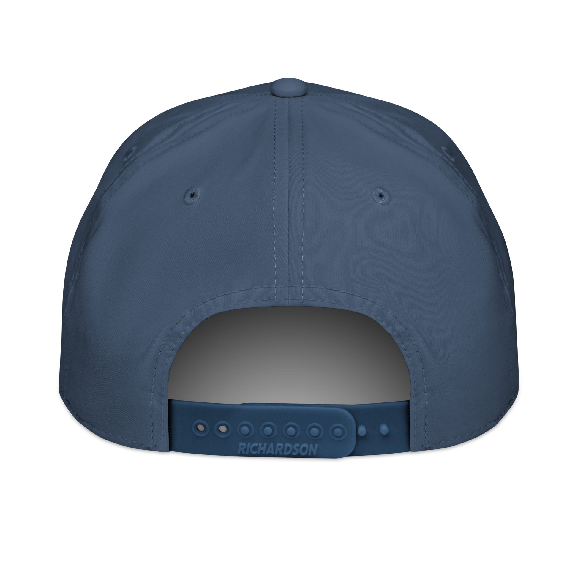 Blue hockey mom rope hat back view showing snapback opening and solid blue rear panels.