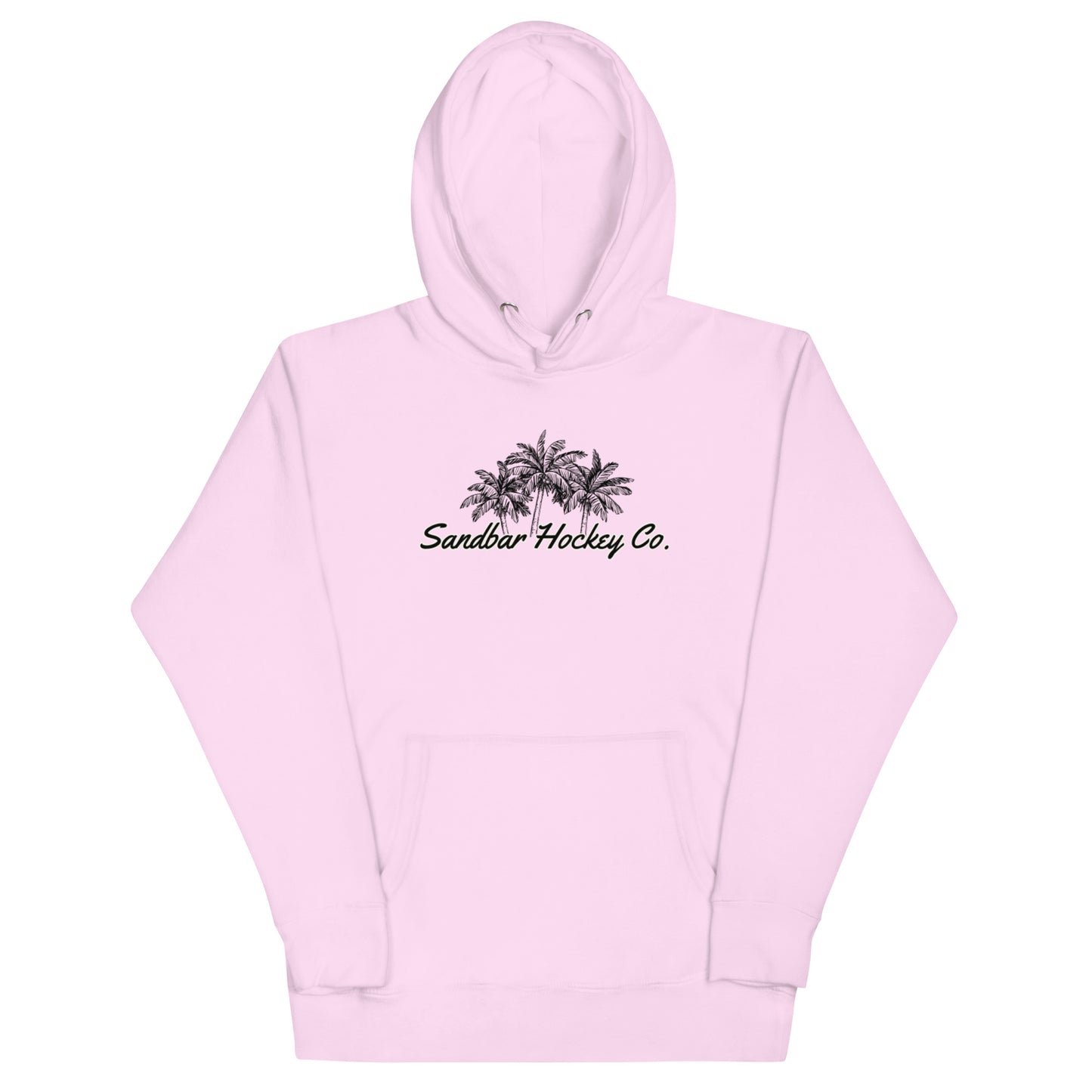 Lavender hockey hoodie front side with black palm tree Sandbar Hockey Co. chest logo