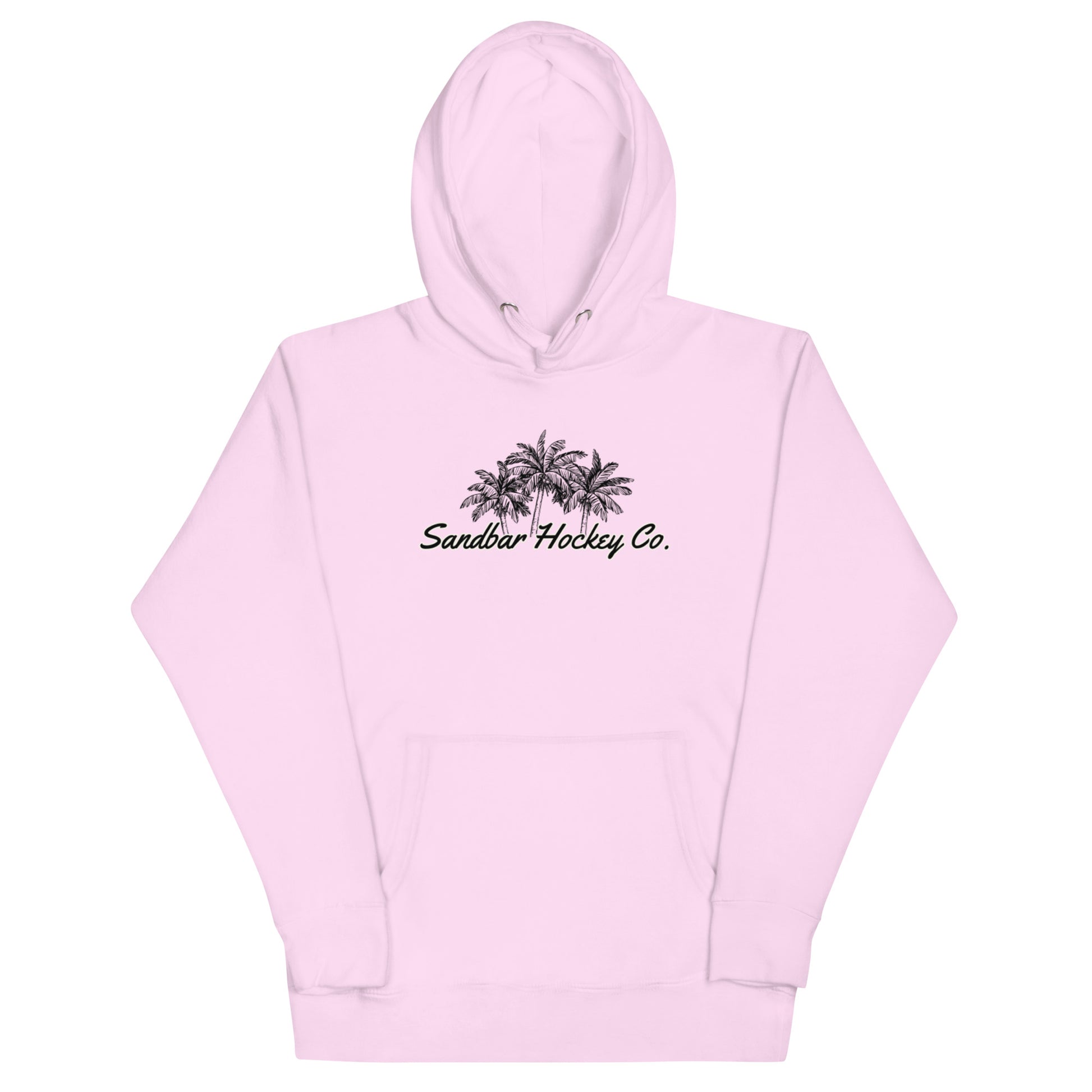 Lavender hockey hoodie front side with black palm tree Sandbar Hockey Co. chest logo