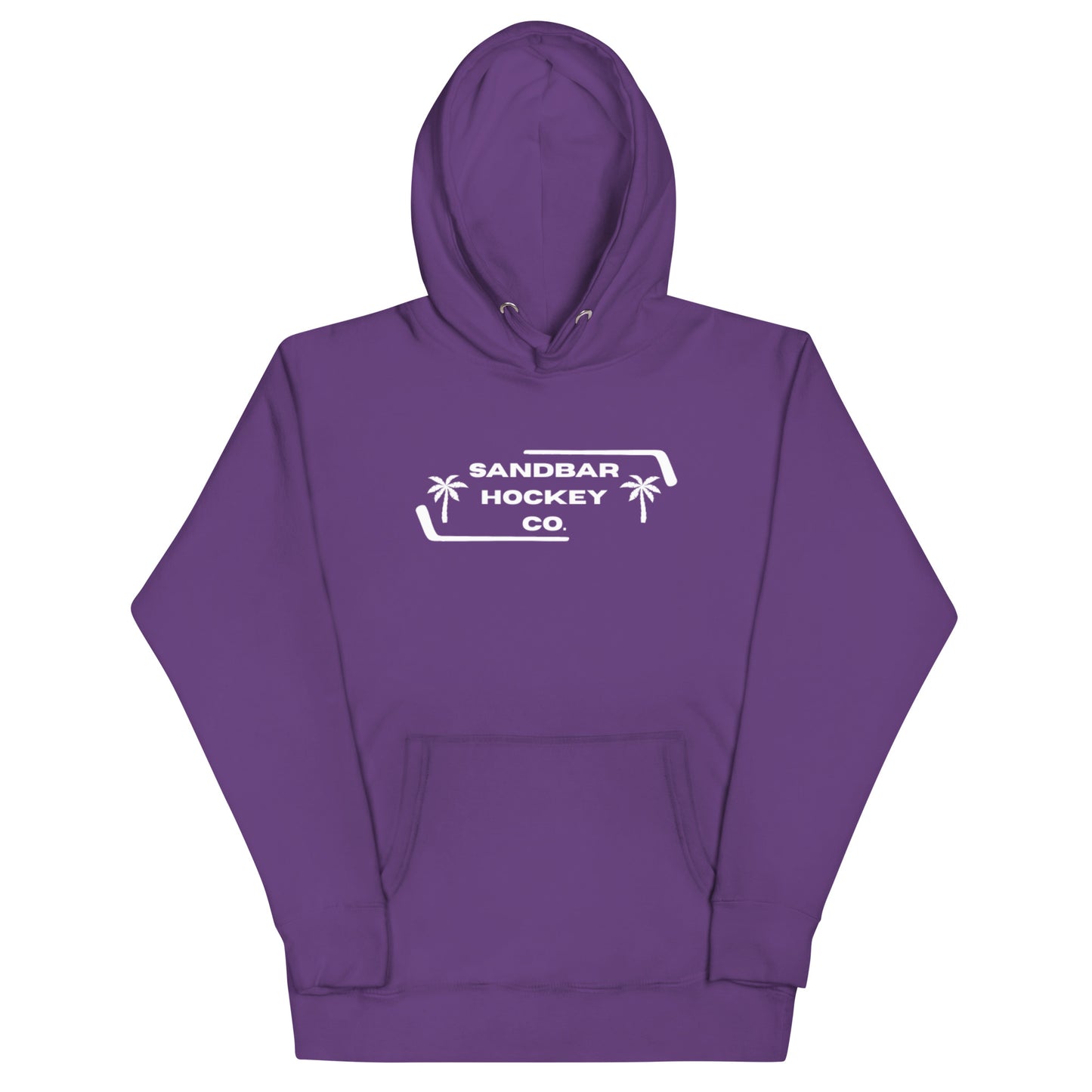 Purple Palm Frame Hoodie with white Sandbar Hockey Co. palm frame front logo