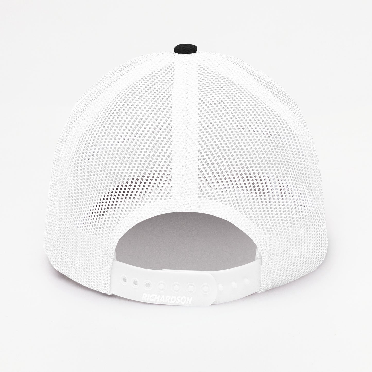 White Sandbar Hockey snapback hat back view with open snapback closure and white mesh panels