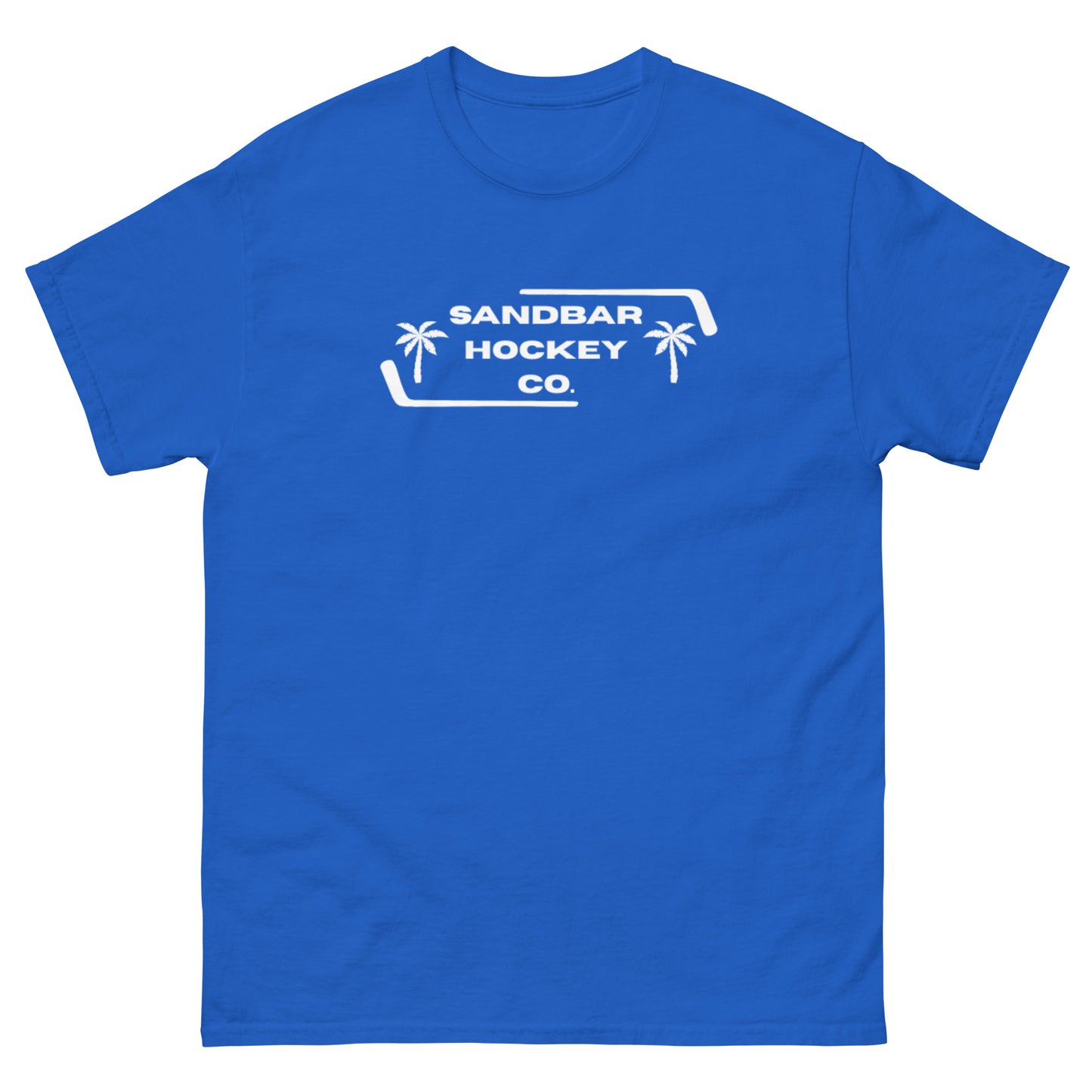 Royal blue Palm Frame T-Shirt with white Sandbar Hockey Co. palm frame front logo