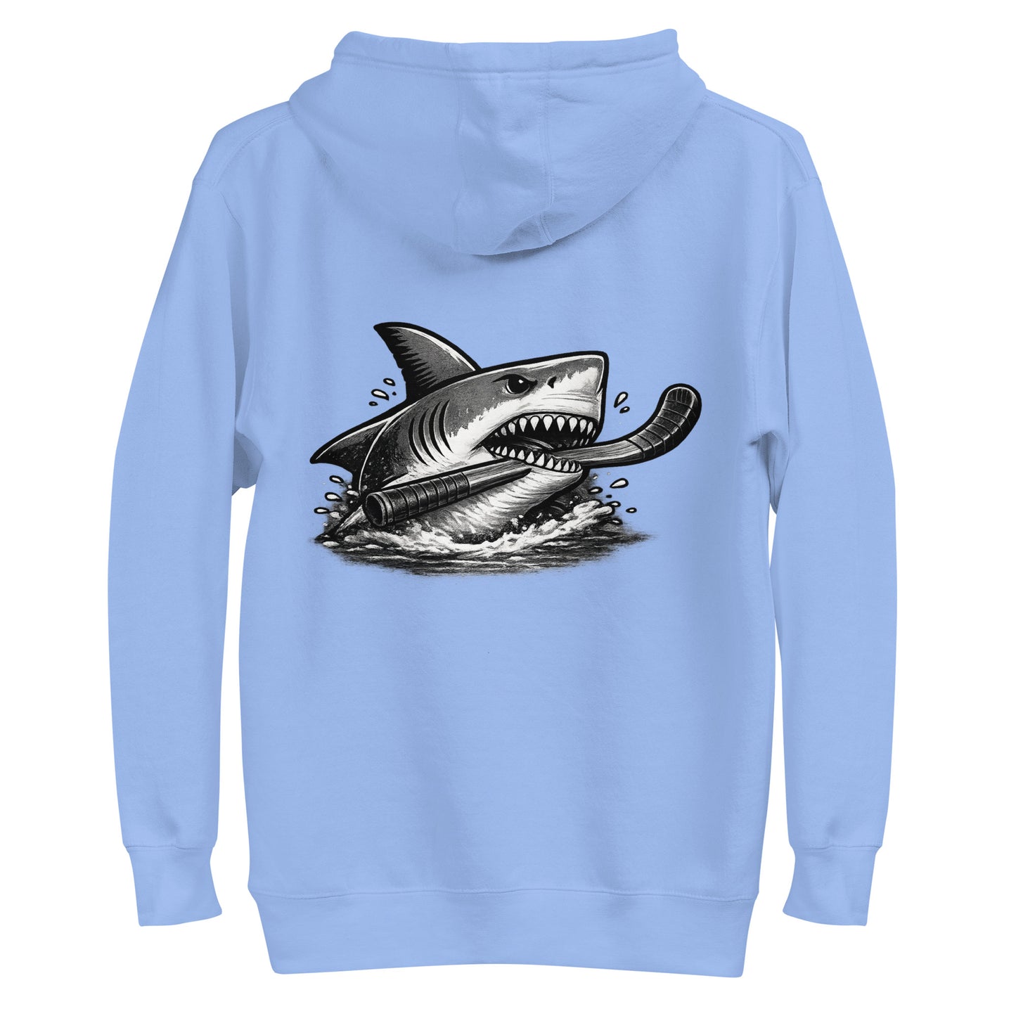 Carolina Blue Shark Hockey Hoodie Back