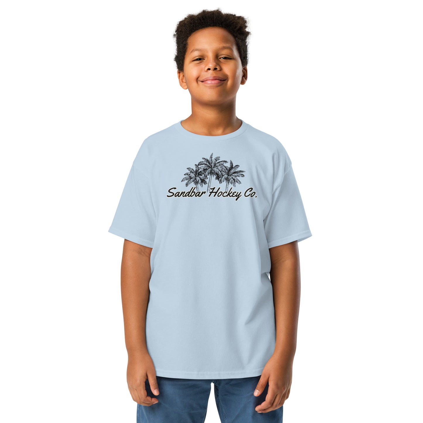 Youth Light Blue Shark Hockey T-Shirt Front