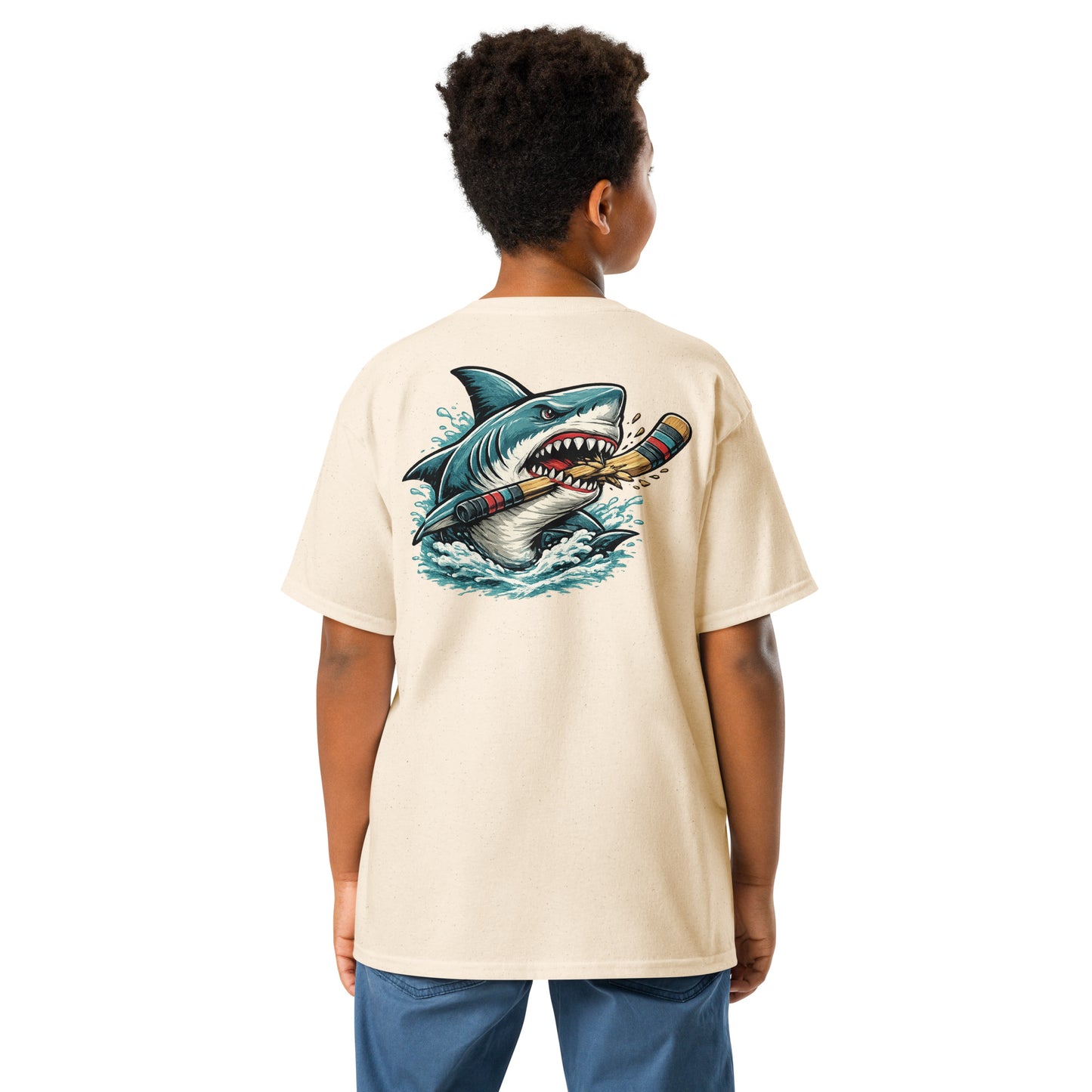 Youth Natural Shark Hockey T-Shirt Back