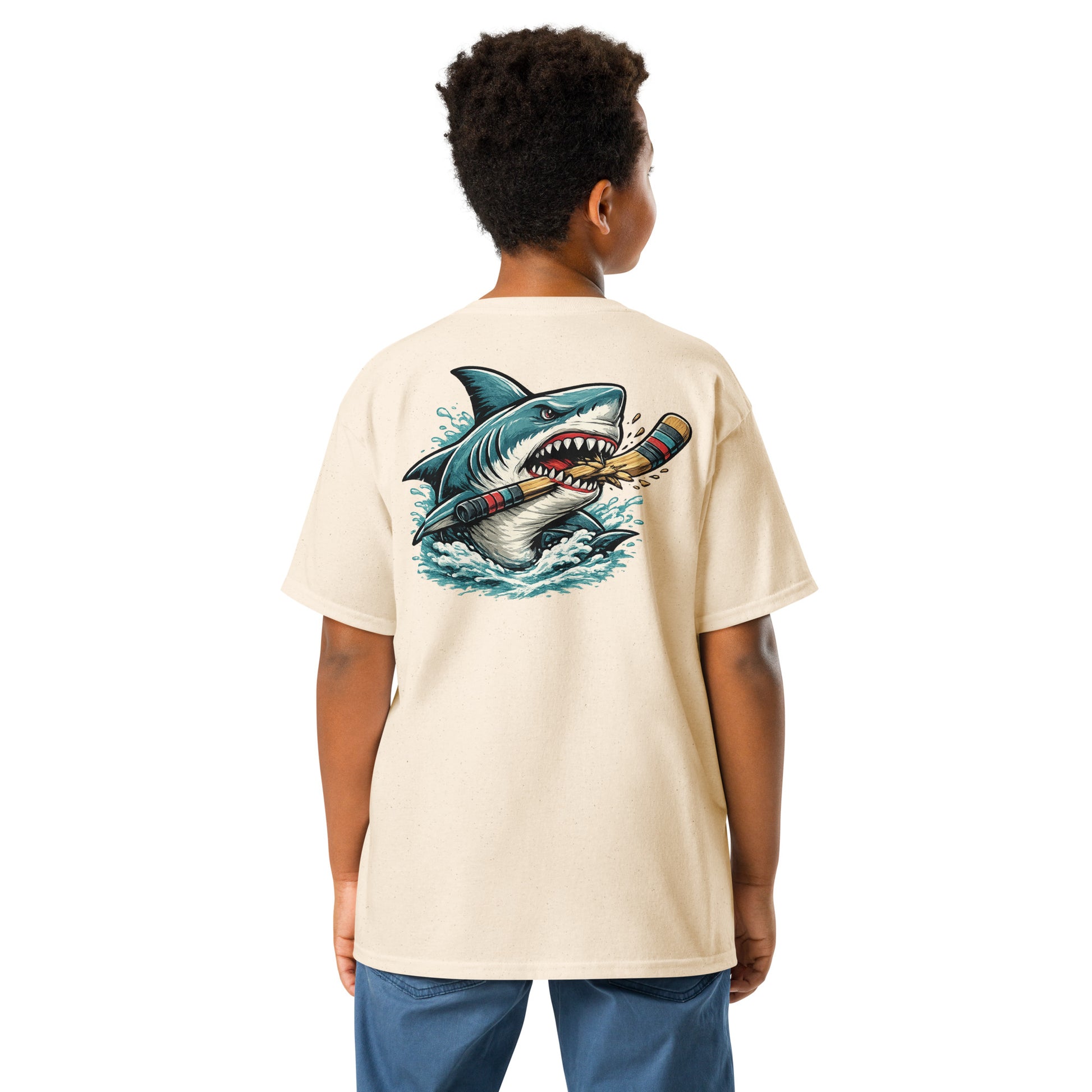Youth Natural Shark Hockey T-Shirt Back